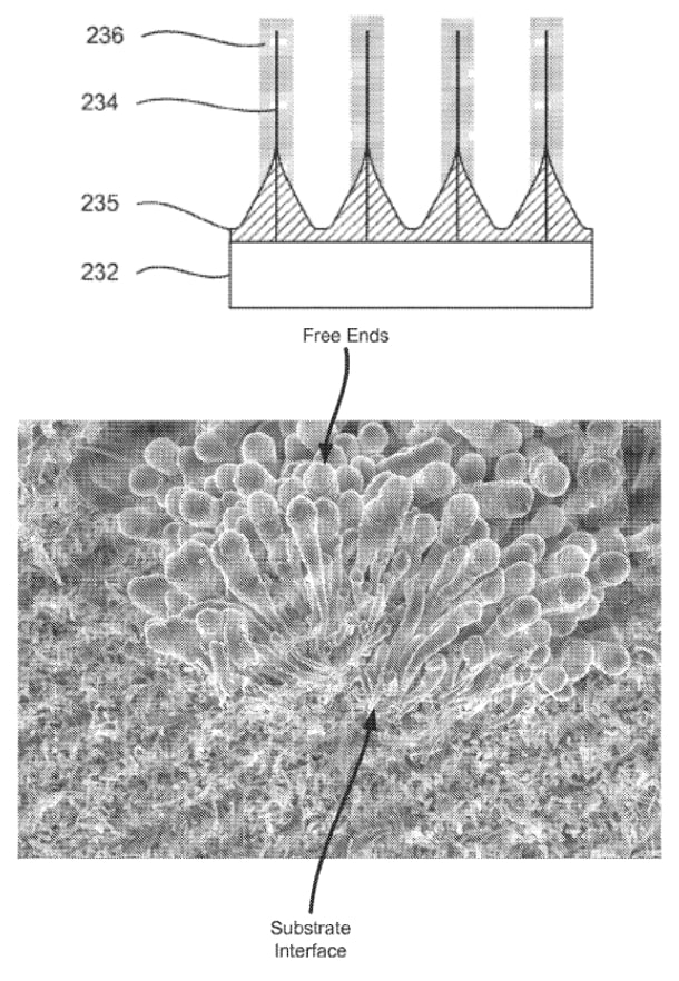 negative electrode structure with passivation section and corresponding SEM image with Si columns (Amprius)